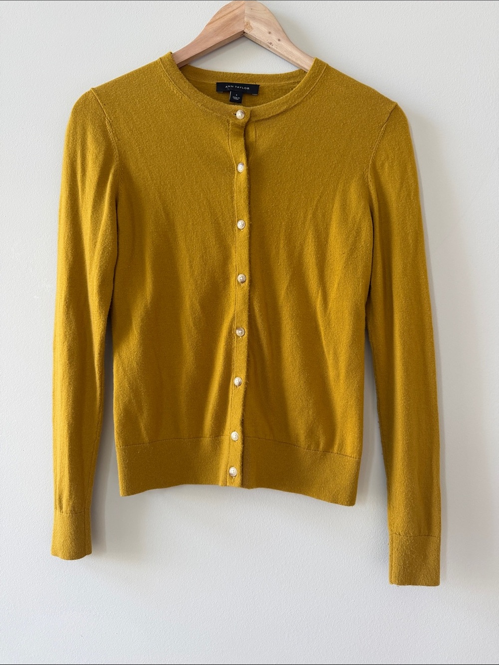 Banana Republic Mustard Yellow Crewneck Button-Front Cardigan
